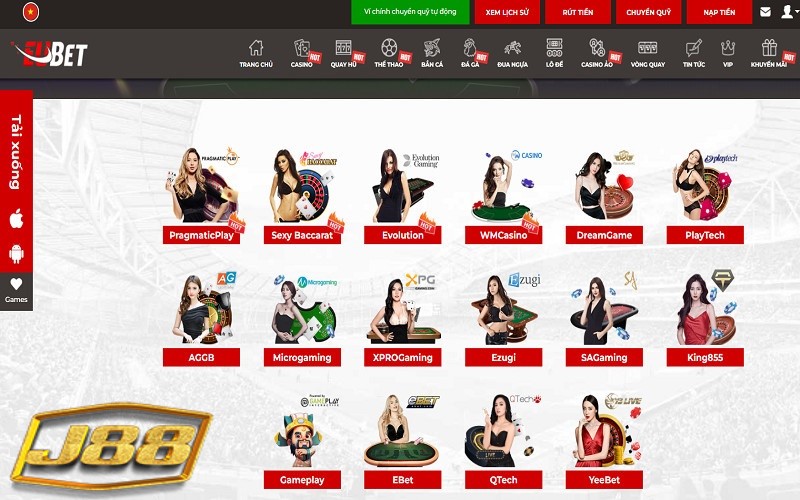 EUBET đa dạng các trò chơi như thể thao, casino, nổ hũ, bắn cá,...